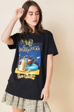Daisy Street Relaxed T-Shirt with Snoop Dogg Gin and Juice Print-Women Band Tees