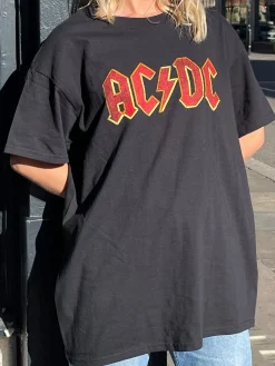 Daisy Street Relaxed T-Shirt with AC/DC Logo Print-Women Band Tees | T-Shirts