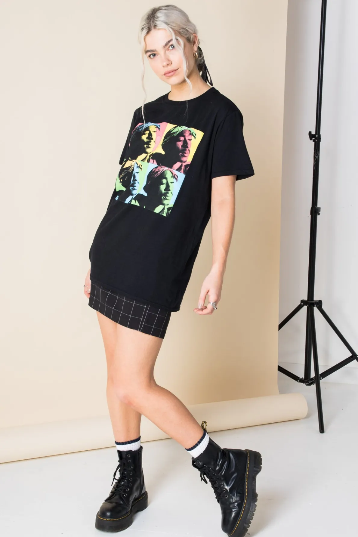 Daisy Street Relaxed T-Shirt with Tupac Print-Women Band Tees | T-Shirts