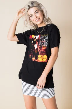 Daisy Street Relaxed T-Shirt with Wu-Tang Clan Print-Women Band Tees | T-Shirts