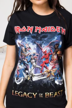 Daisy Street Relaxed T-Shirt with Iron Maiden Print-Women Band Tees