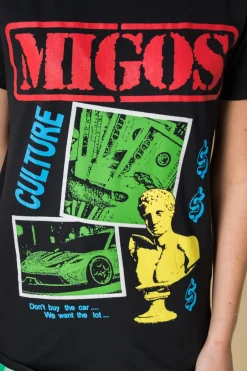 Daisy Street Relaxed T-Shirt with Migos Print-Women Band Tees | T-Shirts