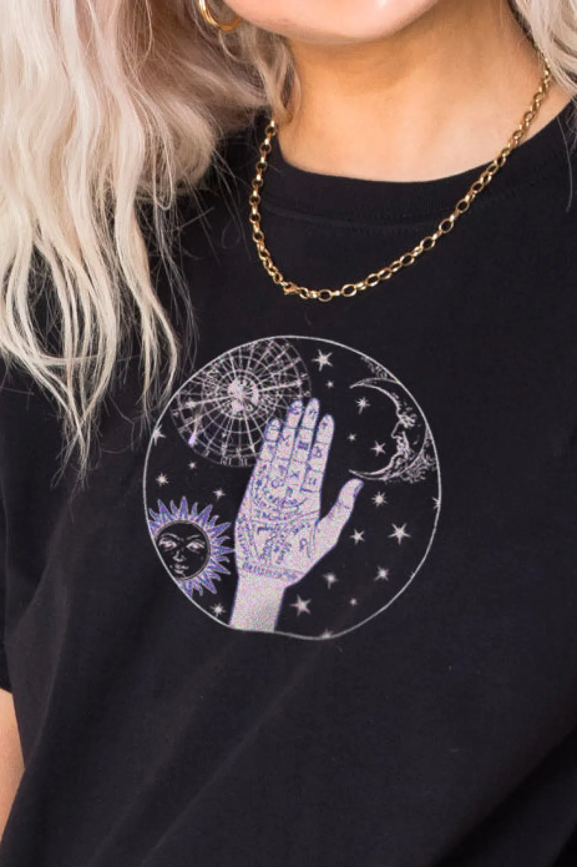 Daisy Street Relaxed T-Shirt with Palmistry Print-Women T-Shirts