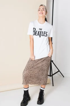 Daisy Street Relaxed T-Shirt with The Beatles Print-Women Band Tees | T-Shirts