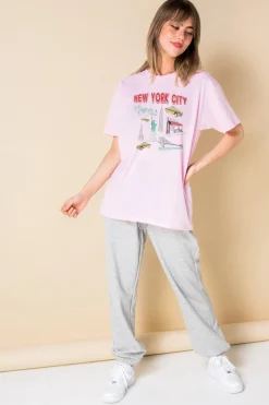 Daisy Street Relaxed T-Shirt with New York Print-Women T-Shirts