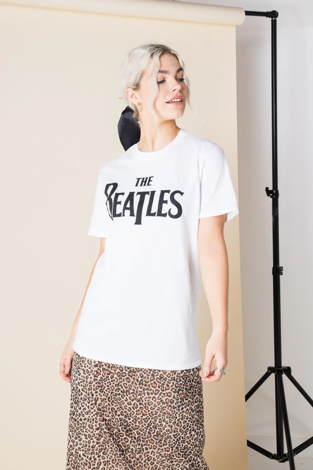 Daisy Street Relaxed T-Shirt with The Beatles Print-Women Band Tees | T-Shirts
