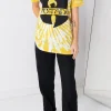 Daisy Street Relaxed Tie-Dye T-Shirt with Wu-Tang Print-Women Band Tees | T-Shirts