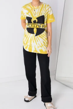 Daisy Street Relaxed Tie-Dye T-Shirt with Wu-Tang Print-Women Band Tees | T-Shirts