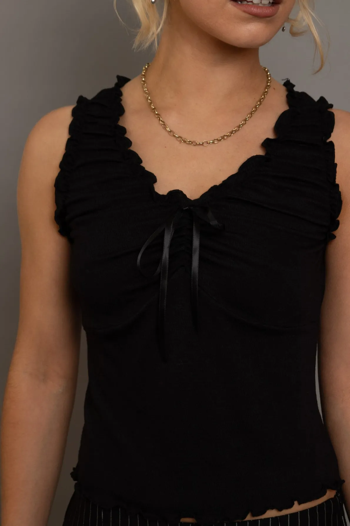 Daisy Street Ruched Edge Vest Top With Bow Detail-Women Partywear | Tops