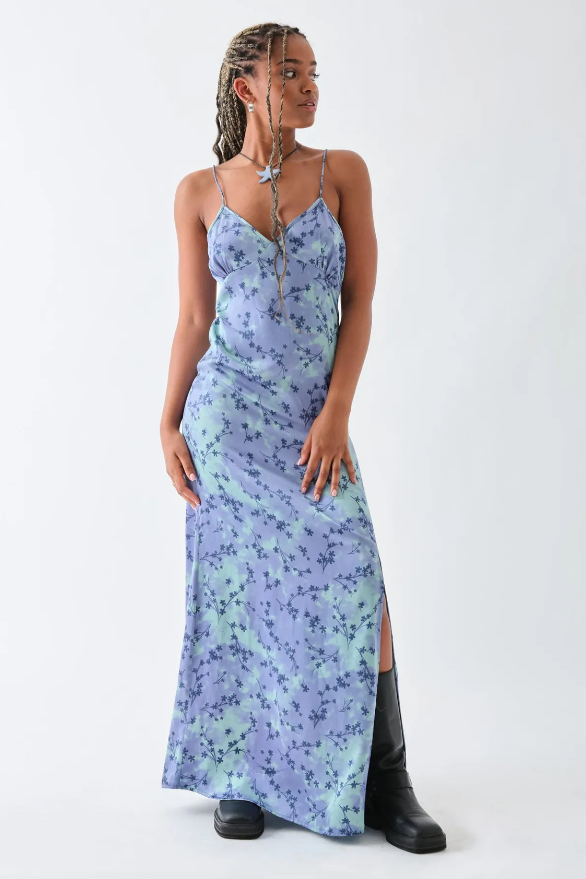 Daisy Street Satin Slip Cami Dress With Split-Women Dresses