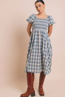 Daisy Street Shirred Bodice Midi Dress In Check-Women Dresses