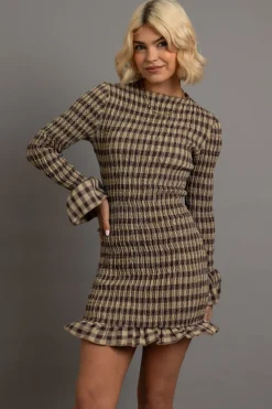 Daisy Street Shirred Long Sleeve Mini Dress-Women Partywear | Dresses