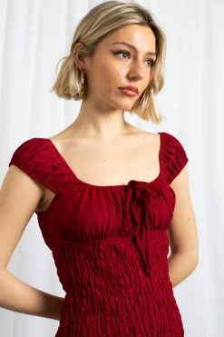 Daisy Street Shir Milkmaid Style Dress With Frill Hem-Women Dresses