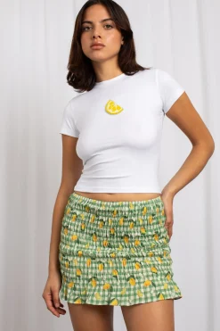 Daisy Street Shirred Mini Skirt In Lemon Print-Women Skirts