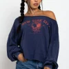 Daisy Street Slashed Neck Sweat With New York City Graphic-Women Tops | Hoodies & Sweatshirts