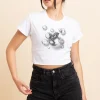 Daisy Street Slim Crop T-Shirt with Frog Print-Women T-Shirts