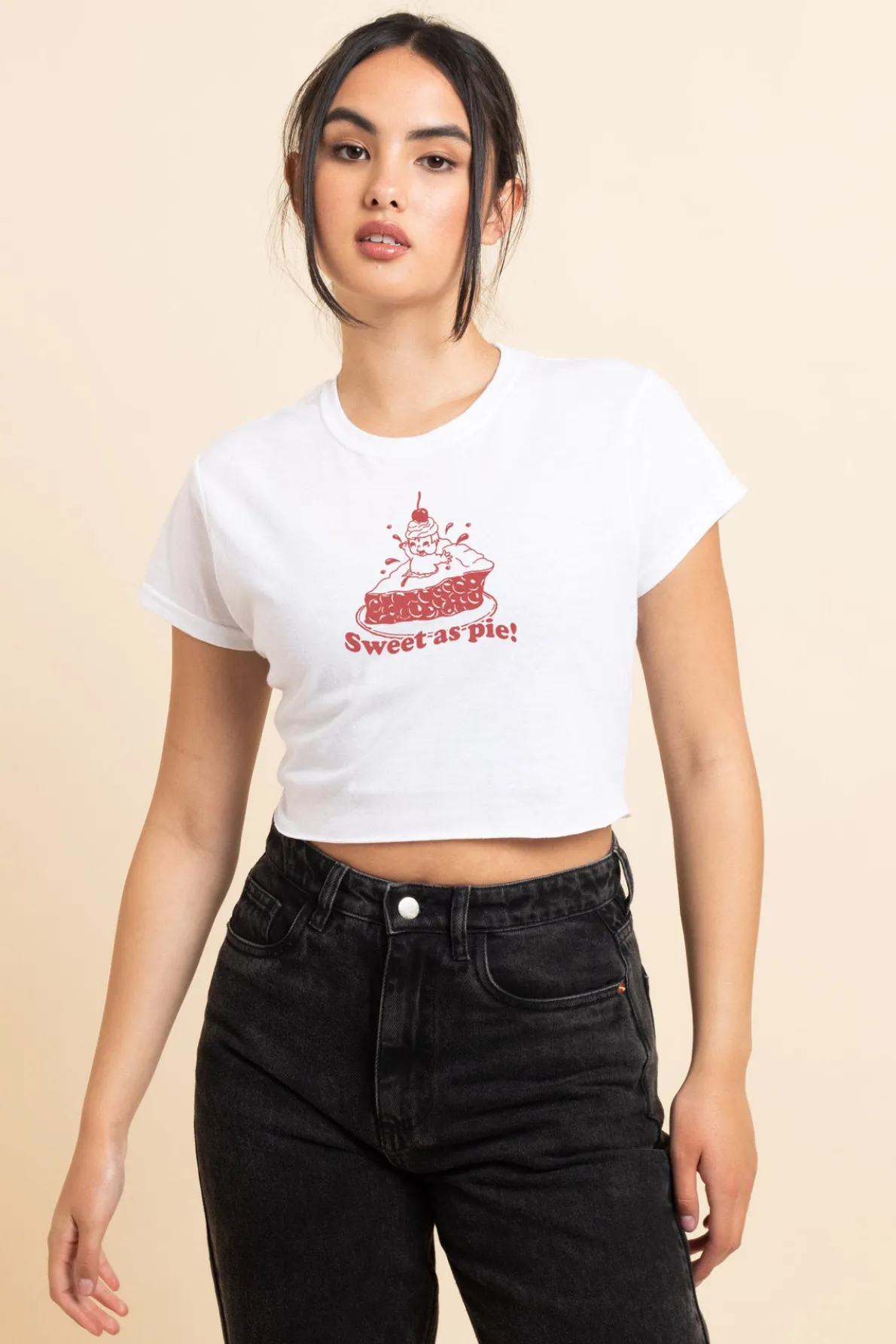 Daisy Street Slim Crop T-Shirt with Sweet As Pie Print-Women T-Shirts