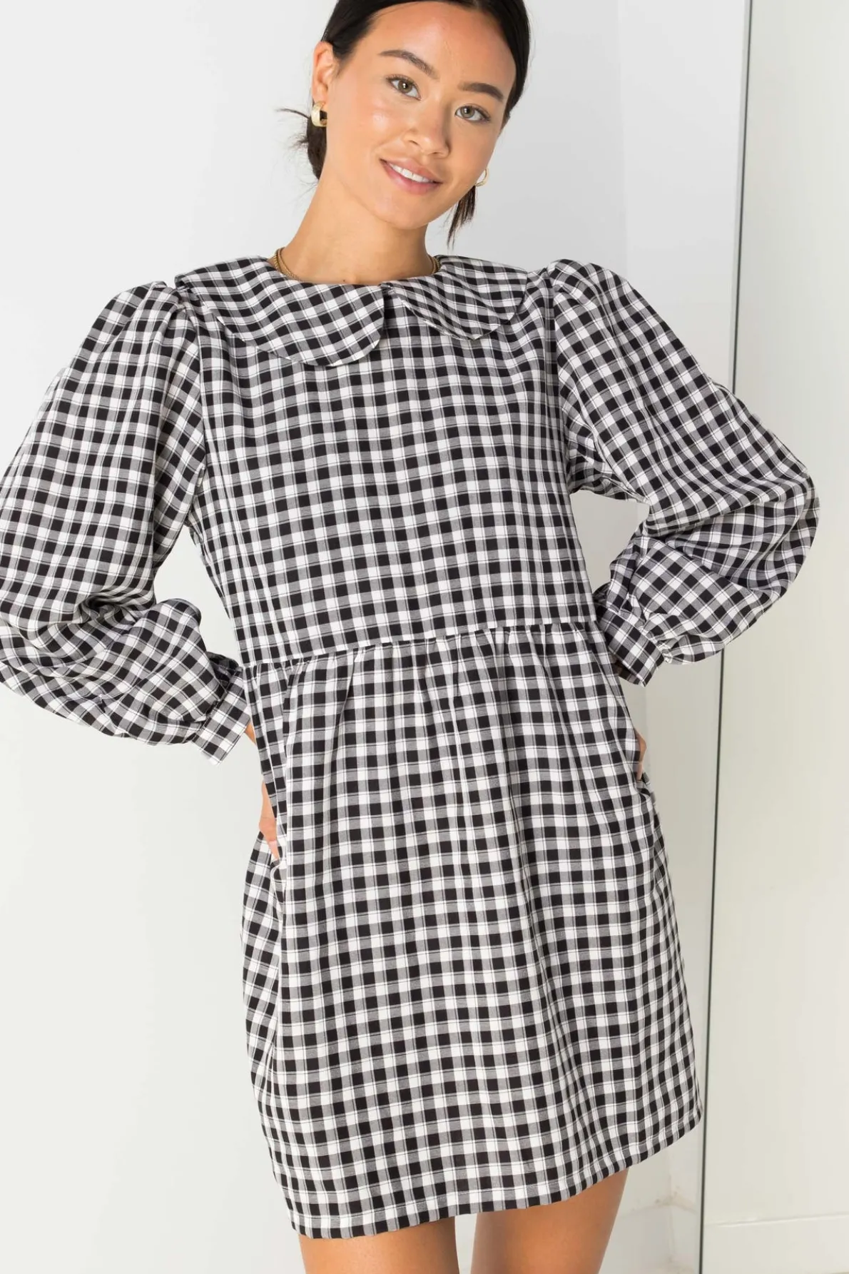Daisy Street Smock Style Dress in and White Gingham-Women Dresses
