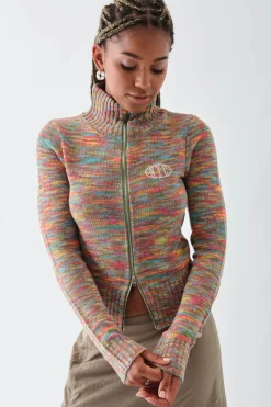 Daisy Street Space Die Zip Knitted Top with Embroidery-Women Tops
