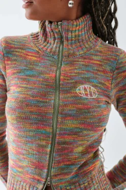 Daisy Street Space Die Zip Knitted Top with Embroidery-Women Tops
