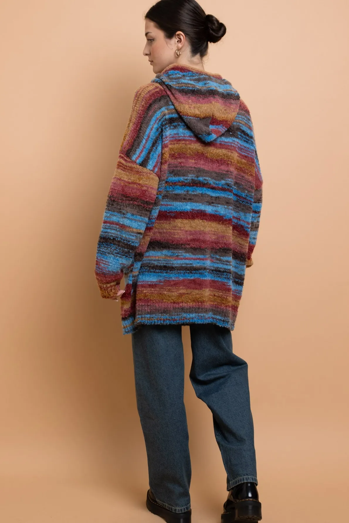 Daisy Street Space Dye Hooded Sweater With Kangaroo Pocket-Women Tops