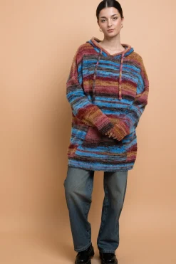 Daisy Street Space Dye Hooded Sweater With Kangaroo Pocket-Women Tops