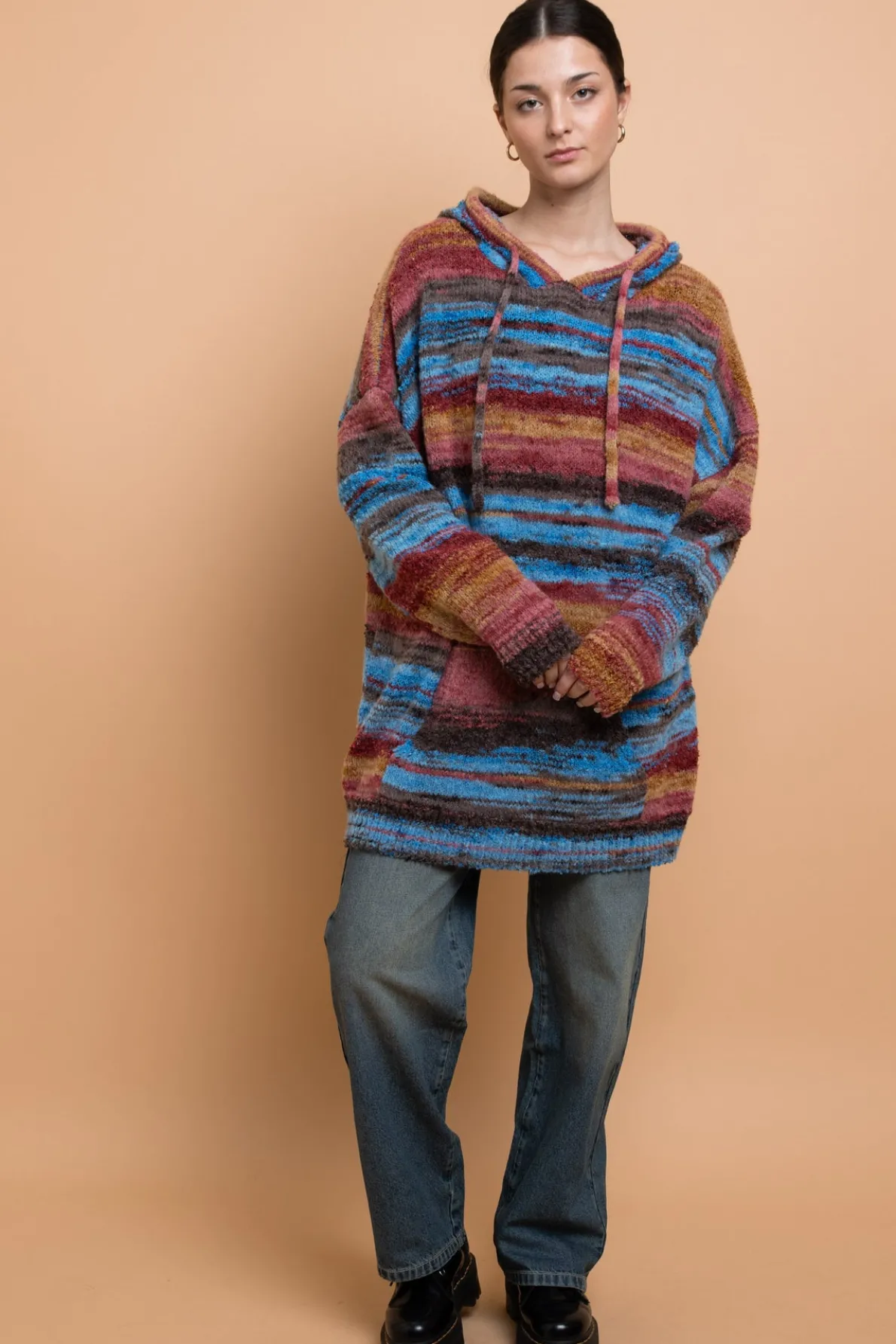 Daisy Street Space Dye Hooded Sweater With Kangaroo Pocket-Women Tops