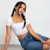 Daisy Street Square Neck Top With Lace Trim Detailing-Women Tops