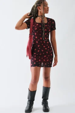 Daisy Street Square Neck Mesh Mini Dress-Women Dresses