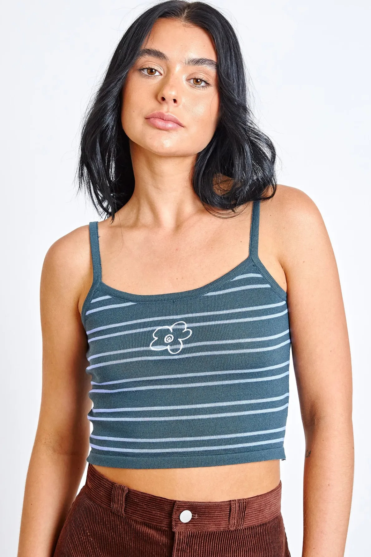 Daisy Street Stripe Knitted Crop Top-Women Tops