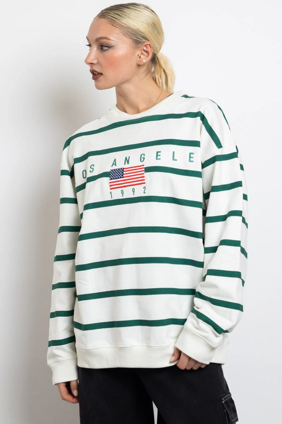 Daisy Street Striped LA Sweater-Women Hoodies & Sweatshirts