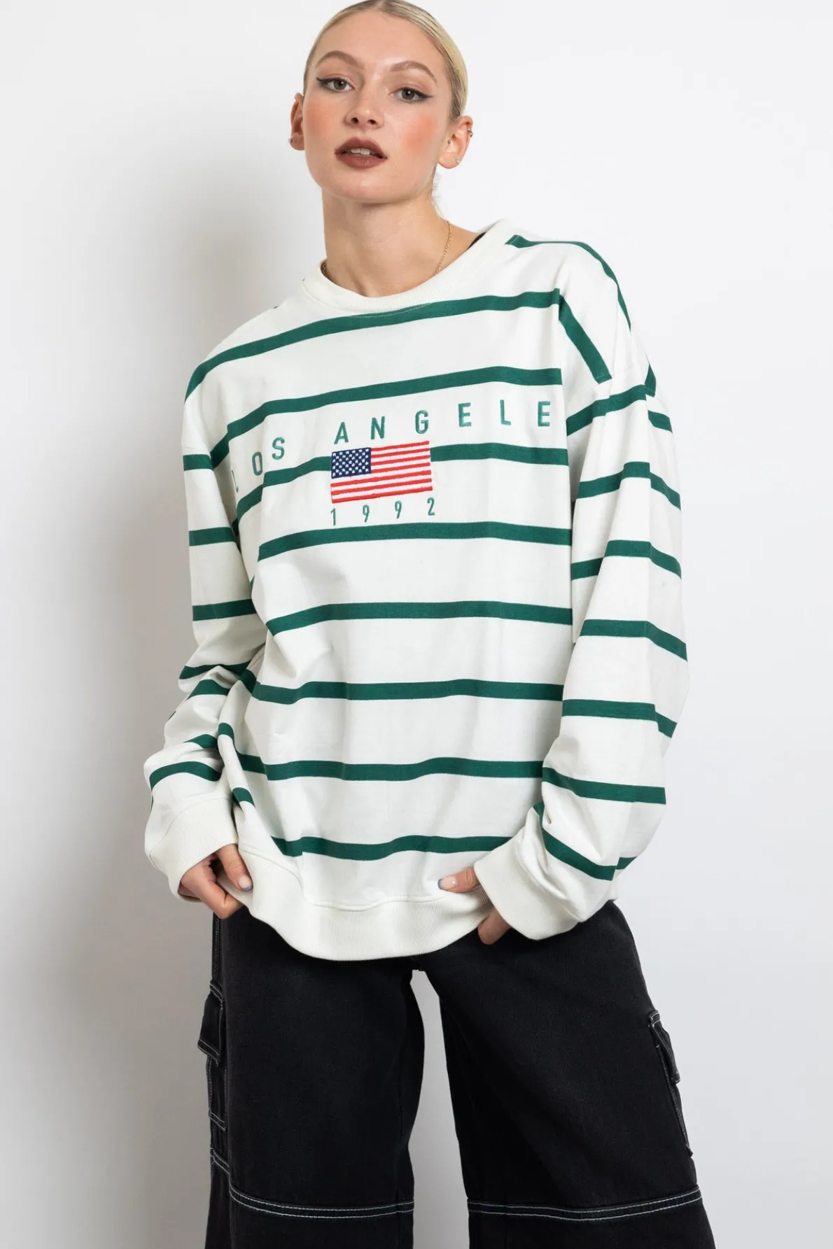 Daisy Street Striped LA Sweater-Women Hoodies & Sweatshirts