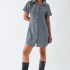 Daisy Street Textured Check Mini Shirt Dress-Women Dresses