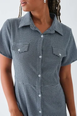 Daisy Street Textured Check Mini Shirt Dress-Women Dresses