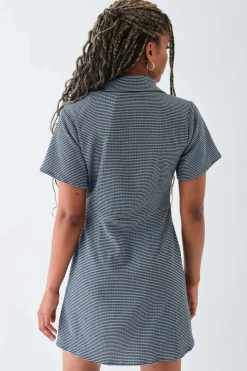 Daisy Street Textured Check Mini Shirt Dress-Women Dresses
