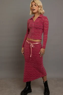 Daisy Street Textured Midaxi Skirt With Satin Tie Belt-Women Partywear | Skirts