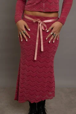 Daisy Street Textured Midaxi Skirt With Satin Tie Belt-Women Partywear | Skirts