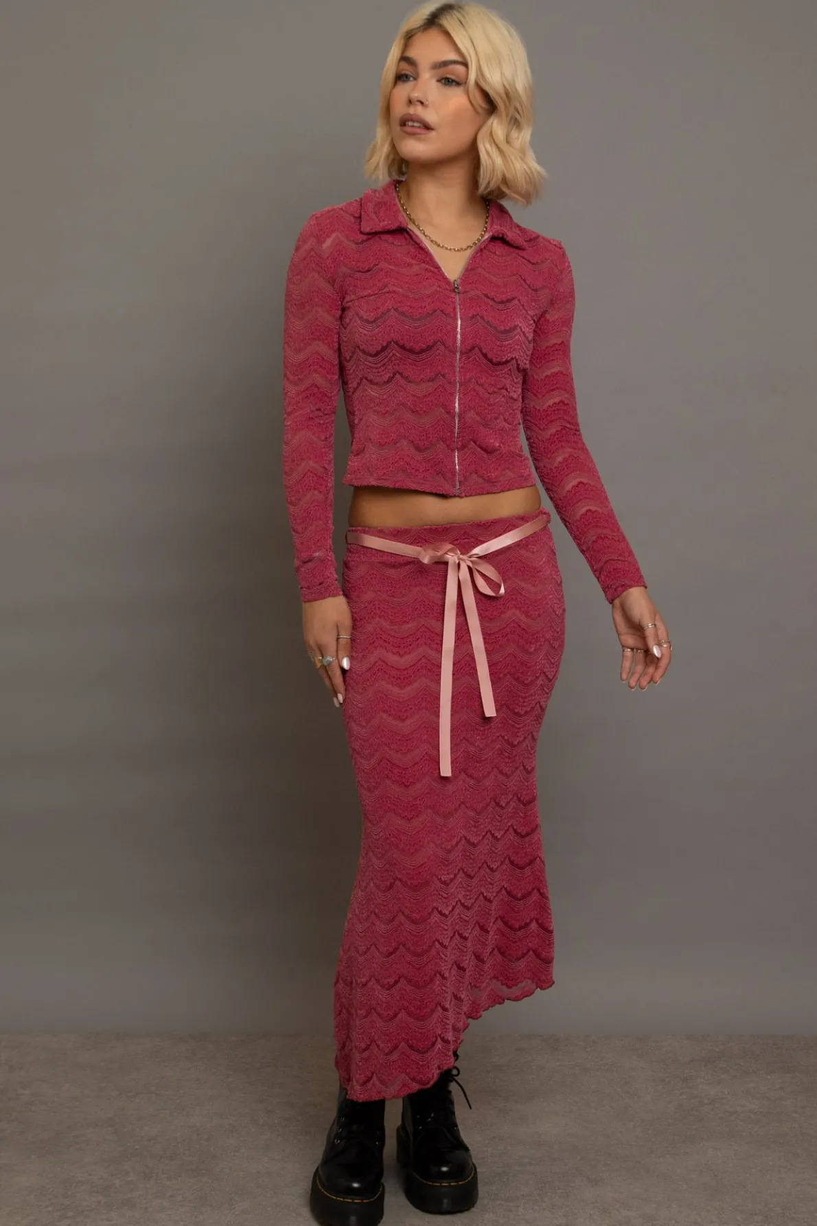 Daisy Street Textured Midaxi Skirt With Satin Tie Belt-Women Partywear | Skirts