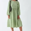 Daisy Street Textured Shirred Midi Smock Dress-Women Dresses