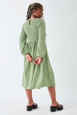 Daisy Street Textured Shirred Midi Smock Dress-Women Dresses