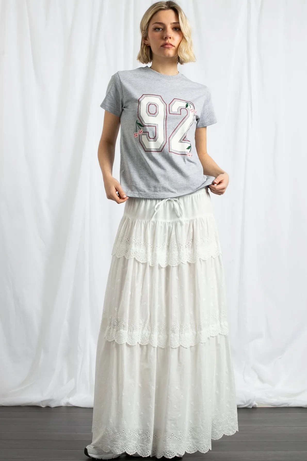 Daisy Street Three Tiered Maxi Skirt With Elasticated Waist And Broderie Trim-Women Skirts