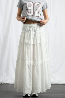 Daisy Street Three Tiered Maxi Skirt With Elasticated Waist And Broderie Trim-Women Skirts