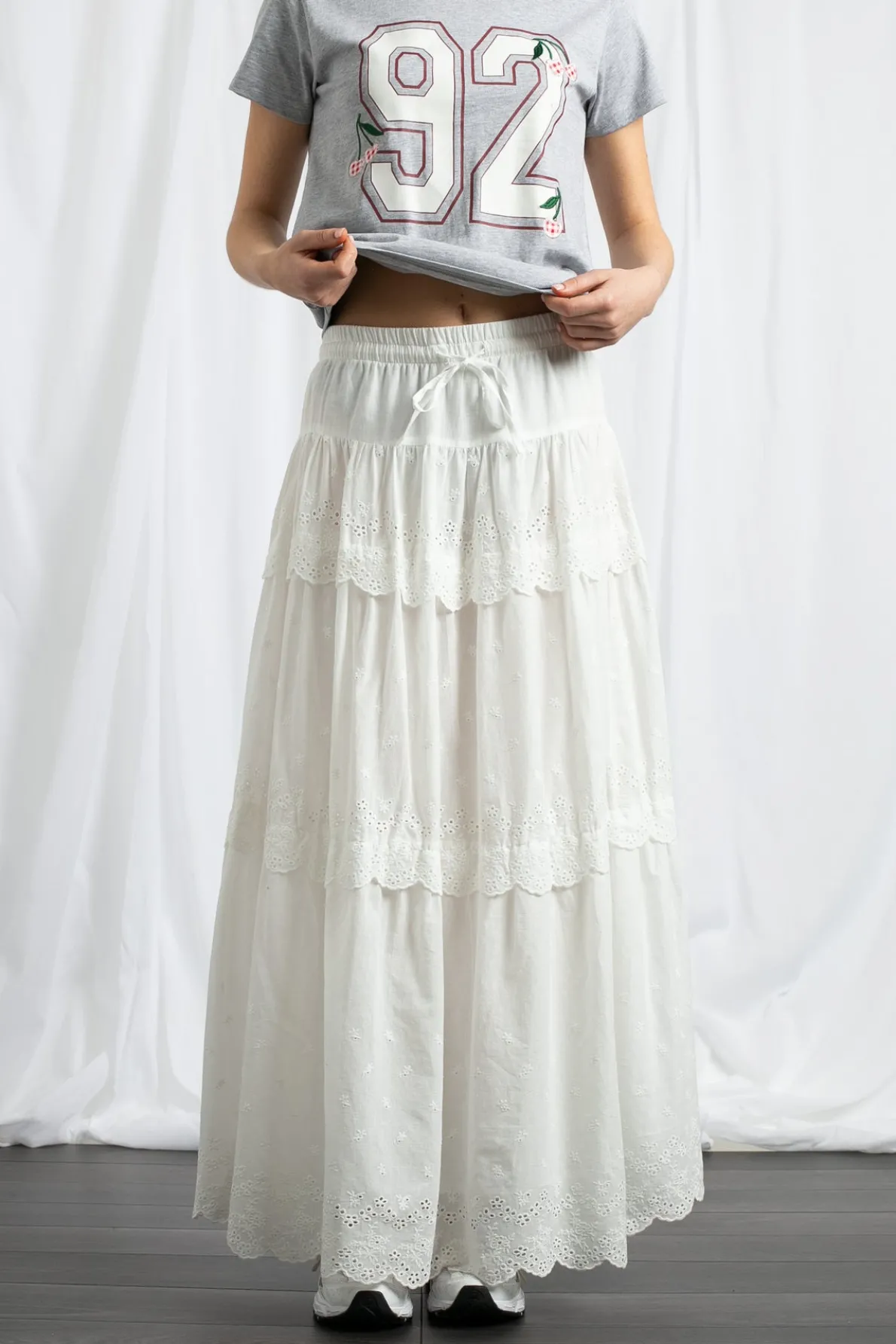 Daisy Street Three Tiered Maxi Skirt With Elasticated Waist And Broderie Trim-Women Skirts