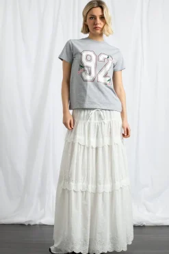 Daisy Street Three Tiered Maxi Skirt With Elasticated Waist And Broderie Trim-Women Skirts