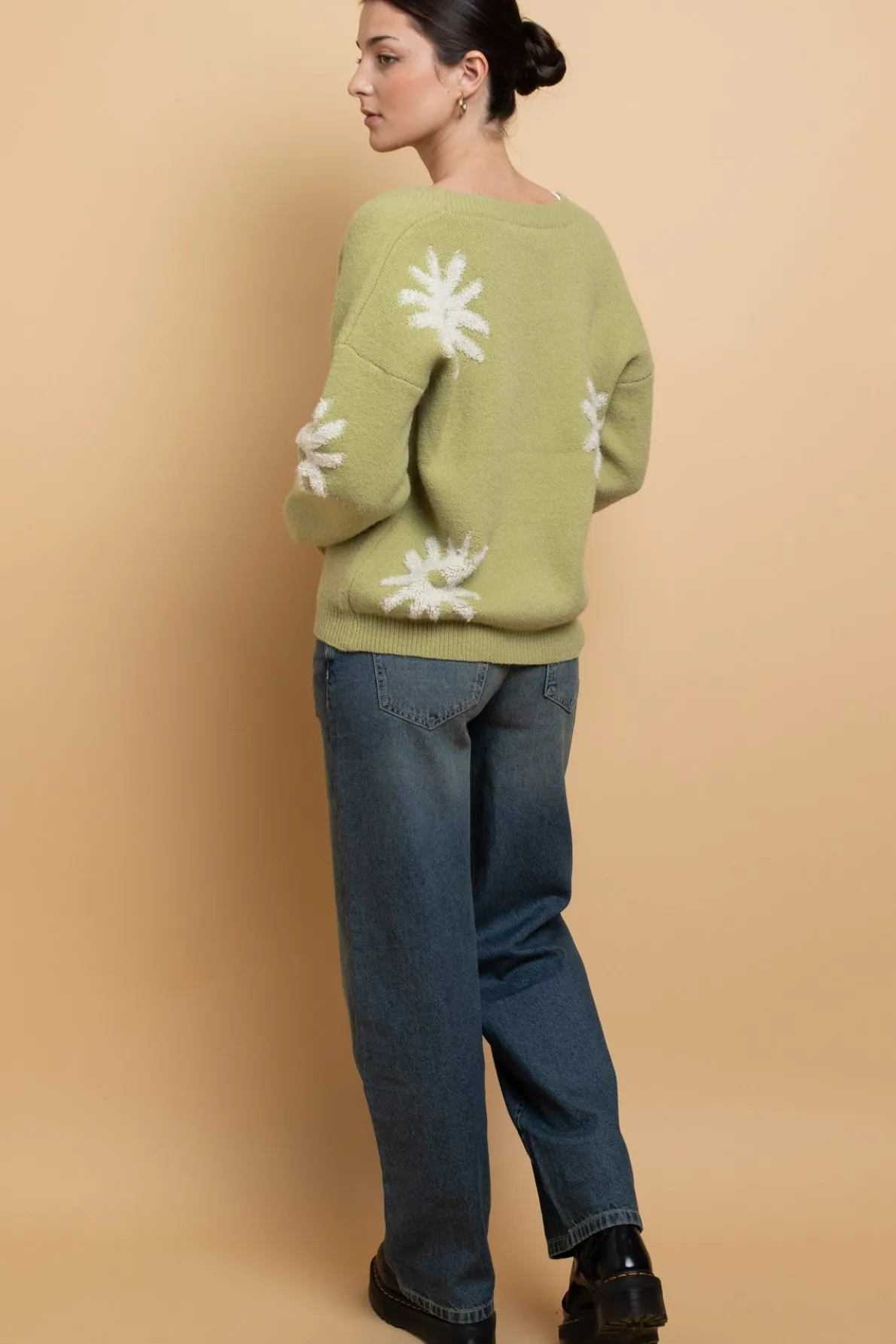 Daisy Street Tufted Intarsia Cardigan-Women Tops | Cardigans