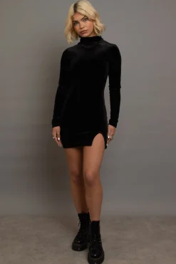 Daisy Street Velvet High Neck Mini Dress-Women Partywear | Dresses