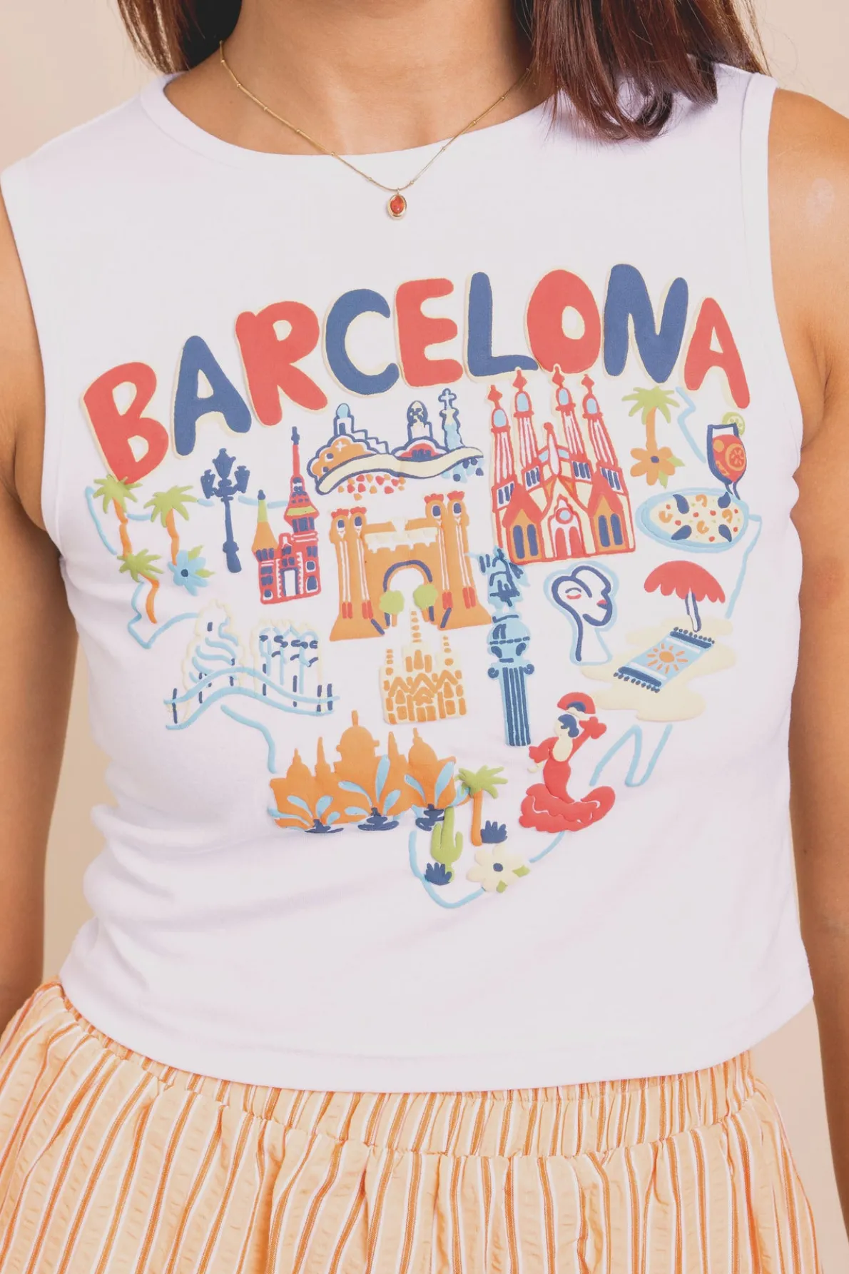 Daisy Street Vest Top With Barcelona Puff Print-Women Tops