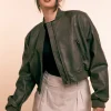 Daisy Street Vintage Pu Bomber Jacket in -Black-Women Jackets