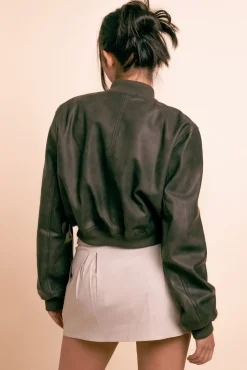 Daisy Street Vintage Pu Bomber Jacket in -Black-Women Jackets