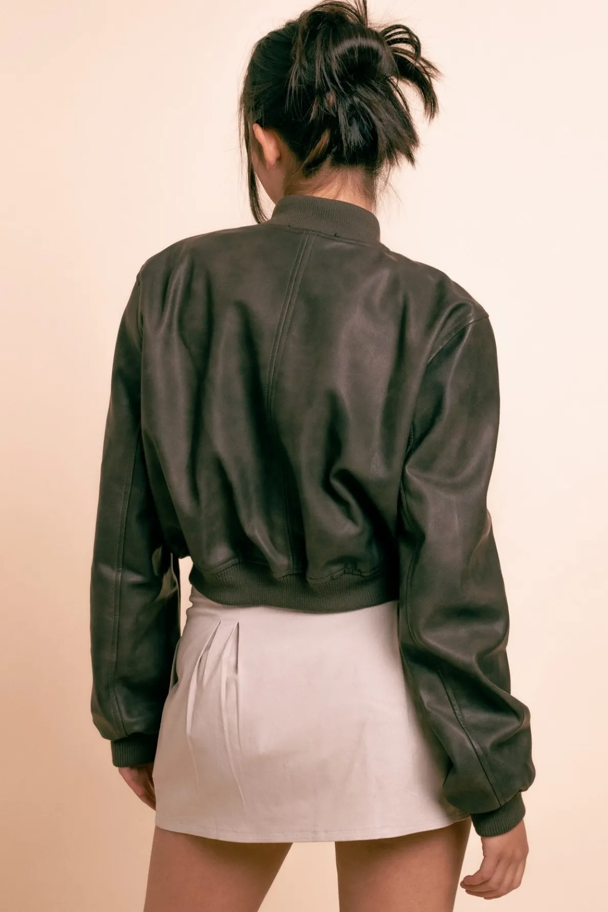 Daisy Street Vintage Pu Bomber Jacket in -Black-Women Jackets